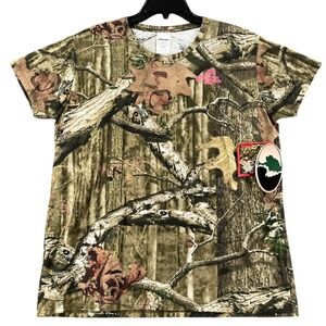 Mossy Oak T-Shirt Womens XL Break-Up Infinity Camo Pink Logo Hunting Outdoor
